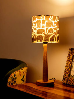 Green Girgit - Wooden Lamp with Black Elephant Shade
