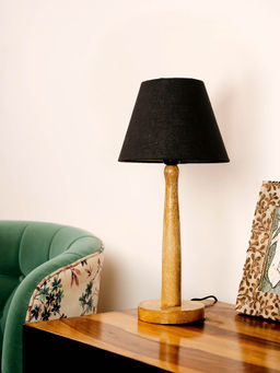 Green Girgit - Wooden Lamp with Taper Black Cotton Shade