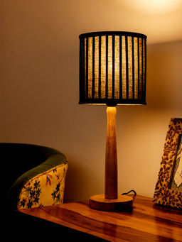 Green Girgit - Wooden Lamp with pleated Black Shade