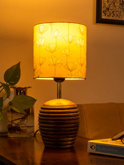 Green Girgit - Stripped Lamp with Mustard Flora Multicolour Shade