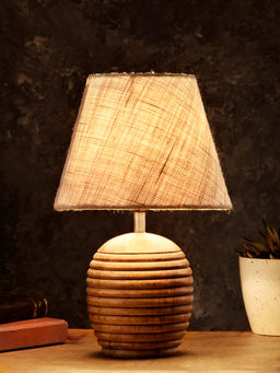 Green Girgit - Striped Wooden Lamp with White Jute Shade