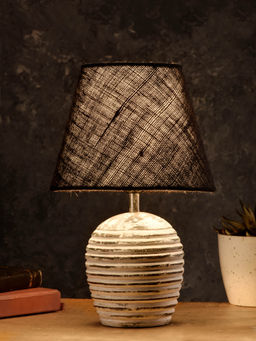 Green Girgit - Striped Wooden White Lamp with Black Jute Shade