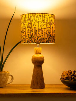 Green Girgit - Wooden Skirt Lamp with Multicolour Animal Print Shade