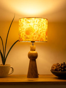 Green Girgit - Wooden Skirt Lamp with Multicolour Birdy Shade