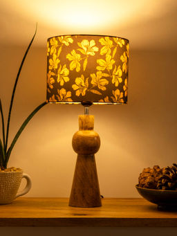 Green Girgit - Wooden Skirt Lamp with Multicolour Black Floral Shade