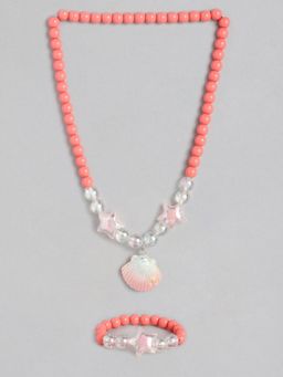 EL REGALO - Kids Girls Jewellery Pink Color Necklace and Bracelet Combo (Set of 2)