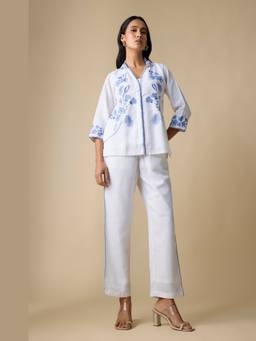 Linera - White Linen Embroidery Co-Ord Sets