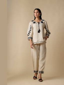 Linera - Beige Embroidered Co-Ord Sets