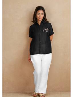Linera - Black Linen Embroidered Pant Sets
