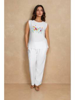Linera - White Linen Wildflower Chest Embroidery Co-Ord Sets