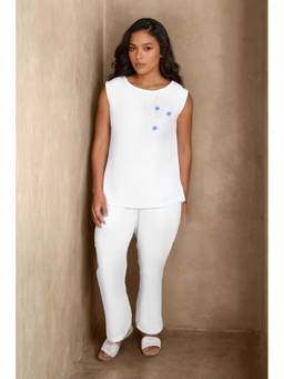 Linera - White Linen Dandelion Embroidery Co-Ord Sets