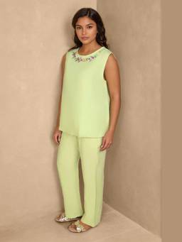 Linera - Green Linen Embroidery Co-Ord Sets