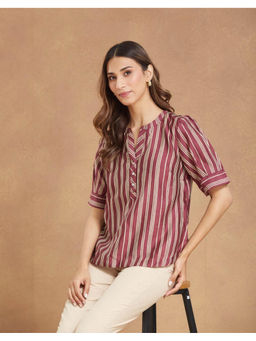 Fabindia - Wine Cotton Silk Printed Top