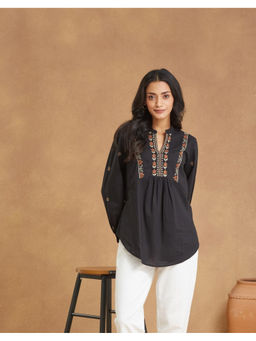 Fabindia - Black Cotton Embroidered Top