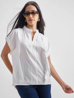 TOKYO TALKIES - White Solid Pleated Top