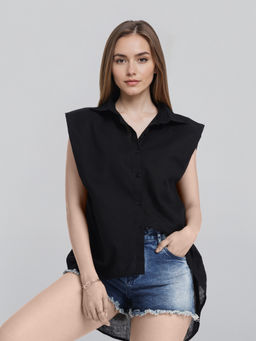 TOKYO TALKIES - Black Solid Relaxed Fit Shirt