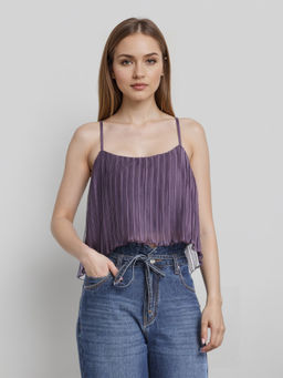 TOKYO TALKIES - Purple Pleated Strappy Cropped Slip Top