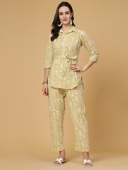 PISTAA - Yellow Floral Collar Neck Co-ord Sets