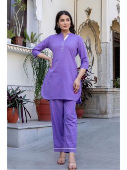 PISTAA - Lavender Solid/Plain Mandarin Neck Co-ord Sets