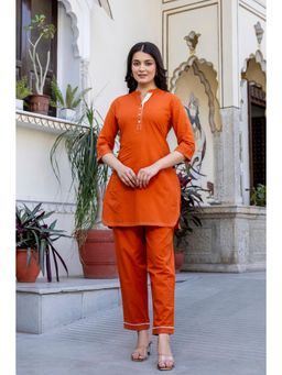 PISTAA - Rust Solid/Plain Mandarin Neck Co-ord Sets