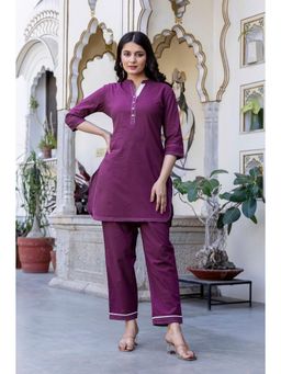 PISTAA - Wine Solid/Plain Mandarin Neck Co-ord Sets