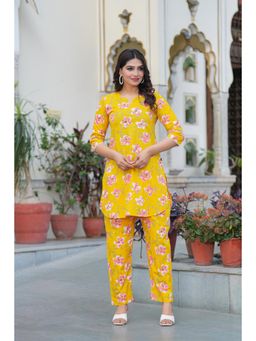 PISTAA - Yellow Floral Round Neck Co-ord Sets