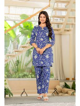 PISTAA - Blue Floral Round Neck Co-ord Sets