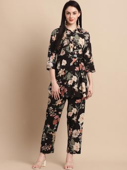 PISTAA - Black Floral Collar Neck Co-ord Sets