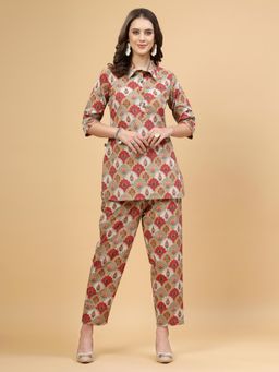 PISTAA - Multi-Color Floral Collar Neck Co-ord Sets