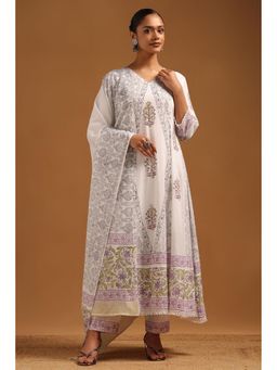 Soch - Off White Embellished/Sequined V-Neck Kurta With Pant & Dupatta