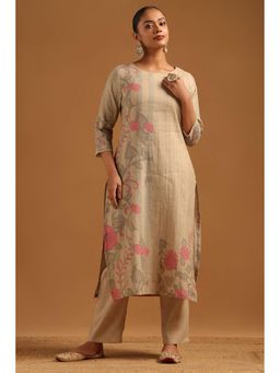 Soch - Beige Printed Round Neck Kurta With Pant