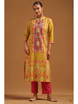 Soch - Green Printed Mandarin Neck Kurta With Pant