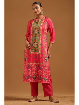 Soch - Pink Printed Mandarin Neck Kurta With Pant