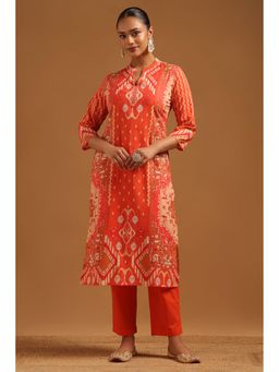Soch - Orange Printed Mandarin Neck Kurta With Pant