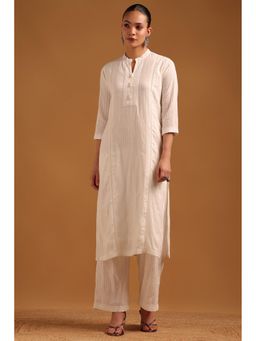 Soch - Off White Embroidered Mandarin Neck Kurta With Palazzo