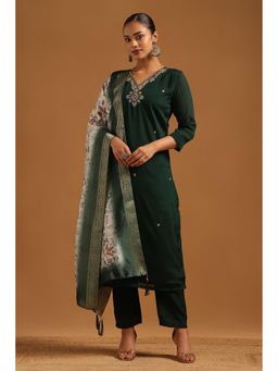 Soch - Green Embroidered V-Neck Kurta With Pant & Dupatta