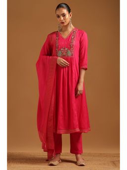Soch - Pink Embellished/Sequined V-Neck Kurta With Pant & Dupatta