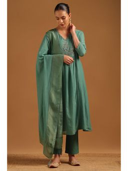 Soch - Teal Embellished/Sequined V-Neck Kurta With Pant & Dupatta