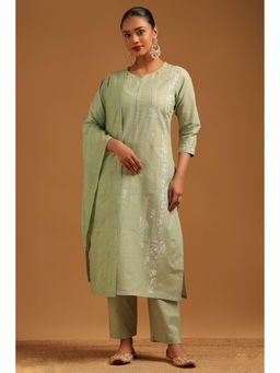 Soch - Green Embroidered Round Neck Kurta With Pant & Dupatta
