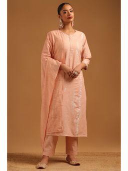 Soch - Peach Embroidered Round Neck Kurta With Pant & Dupatta