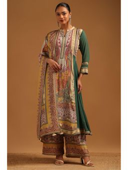 Soch - Green Printed Mandarin Neck Kurta With Palazzo & Dupatta