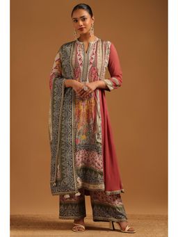 Soch - Pink Printed Mandarin Neck Kurta With Palazzo & Dupatta