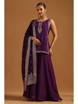 Soch - Purple Embellished/Sequined Round Neck Kurti With Palazzo & Dupatta