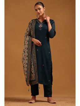 Soch - Teal Embellished/Sequined V-Neck Kurta With Pant & Dupatta