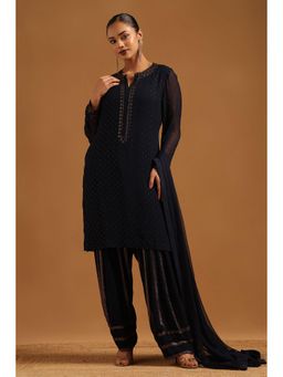 Soch - Navy Blue Embellished/Sequined Mandarin Neck Kurta With Salwar Pant & Dupatta