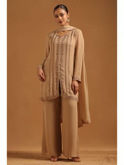 Soch - Beige Embellished/Sequined Round Neck Kurti With Palazzo & Dupatta
