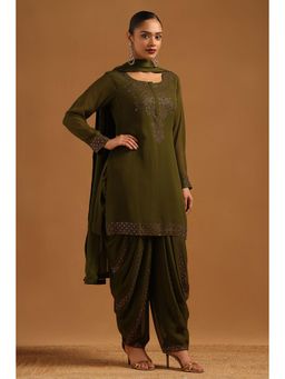 Soch - Green Embellished/Sequined Round Neck Kurta With Dhoti Pant & Dupatta