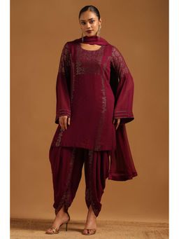 Soch - Magenta Embellished/Sequined Round Neck Kurta With Dhoti Pant & Dupatta