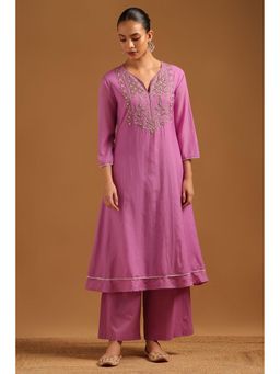 Soch - Purple Embellished/Sequined V-Neck Kurta With Palazzo