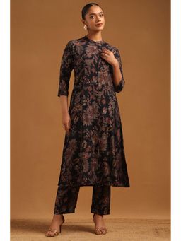Soch - Navy Blue Printed Mandarin Neck Co-ord Sets